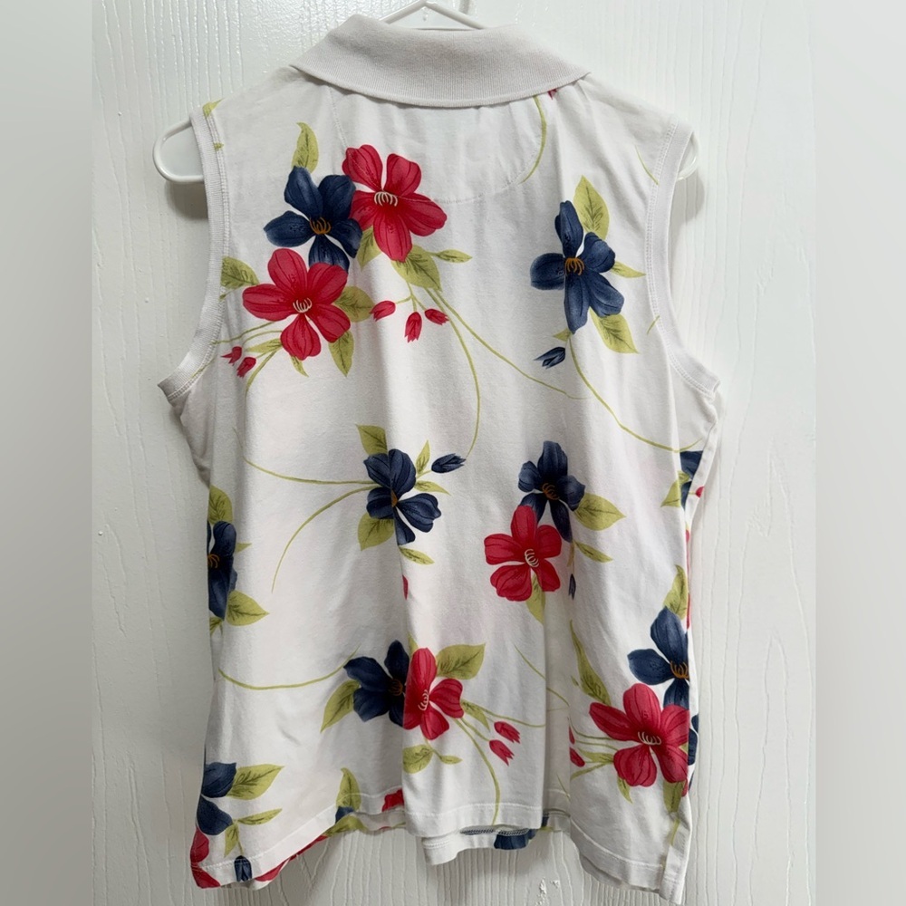 Havana Jack’s Cafe White Sleeveless Polo Tropical Floral Women’s Size XL - Picture 3 of 3